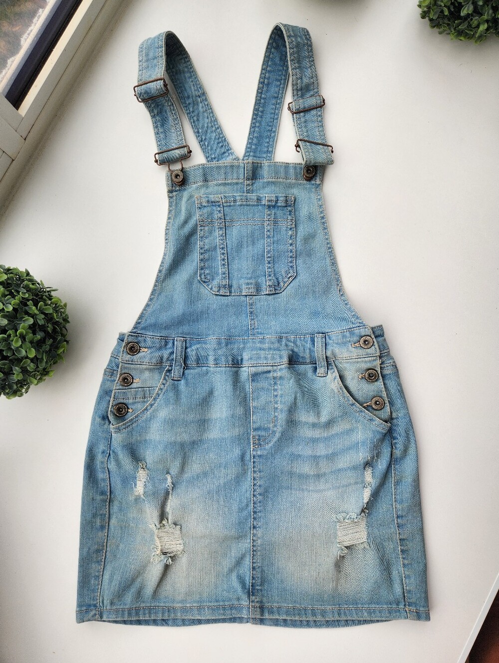 Light Wash Denim Overall Dress - Light Blue small - Hight Waist
